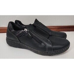 Clarks 9M | Caroline Cove Shoes Black Leather Comfort Zip Loafers Sneaker Winter